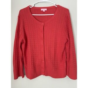 Lilly Pulitzer Cable Knit Cardigan Sweater Orange Cotton XL Coastal Beach Preppy